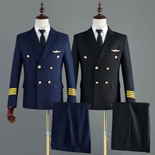 UK Suit Jacket  Men Airline Captain Pants Pilot Blazer Aviator Uniform Straight/