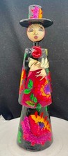 VTG ABELARDO RUIZ PAPER MACHE WOMAN WITH HAT CANDLE HOLDER 14", SIGNED c1965 vg