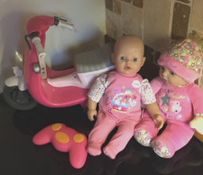 BABY BORN Original Pink Remote Control Toy Scooter/ two dolls {one a baby born}
