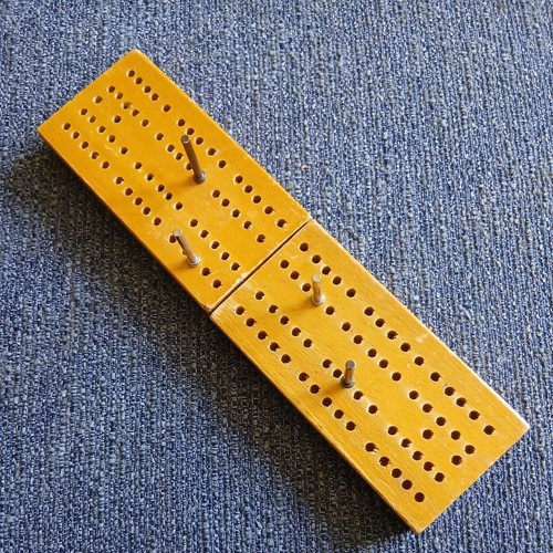 Travel cribbage board and - board, pegs