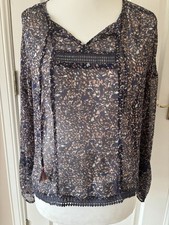 Captain Tortue Sheer Overhead Tie Neck Long Sleeve Lace Trim Blouse Size 10