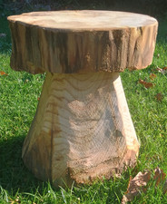 Wooden Mushroom Stool – Rustic Handmade Accent Seat / Plant Stand, Toadstool log