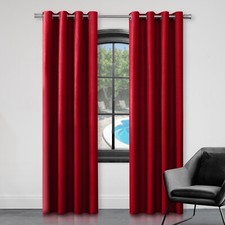 Faux Silk Curtains Eyelet Ready Made Fully Lined Ring Top Panels With Tie Backs