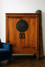 Vintage Clear Lacquered Chinese Oriental Wedding Cabinet Wardrobe On Legs