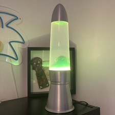 Vintage Large 17" Silver Rocket / Bullet Lava Lamp With Alien Green Wax 👽 🚀 