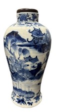 Qing 19th Century Chinese Blue & White Vase Lamp Base Qing Dynasty Kangxi 26vm H