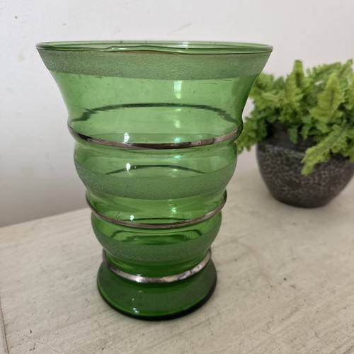 Art deco green glass vase - deco,