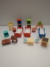 PLAYMOBIL DOLL HOUSE FURNITURE BUNDLE BEDS TABLE CABINATES AND MORE VINTAGE