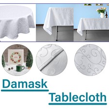 Damask Table Cover Cloth White