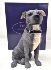 Blue Staffordshire Bull Terrier Dog Sitting Staffy Ornament Staffie Sculpture