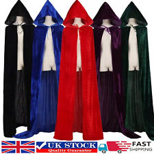 Adult Velvet Hooded Robe Cloak Cape Long Halloween Vampire Costume Fancy Dress