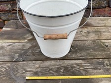 Vintage Rustic White Enamel Metal Bucket Planter