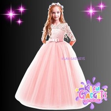 PARTY DRESSES GIRL LACE 3/4 SLEEVE LONG DRESS BRIDESMAID WEDDING PROM GOWN DANCE