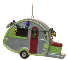 Cape Shore Ceramic Teardrop Camper Travel Trailer Christmas Ornament with Lig...
