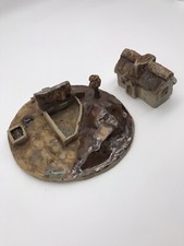 Vintage Ceramic Tile House With Shed And A Pig Stay 2 Pieces Damaged Windows