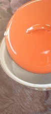 Vintage Cathrineholm Norway Orange White Lotus Enamelware Dutch Oven Casserole