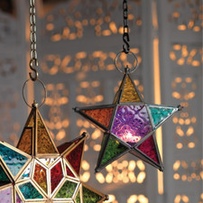 Moroccan Style Multicolour Hanging Star Glass Lantern
