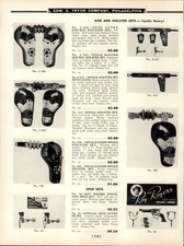 1950 PAPER AD 3 PG Toy Leslie Henry cap gun holster sets Hubley Army 45 Texan