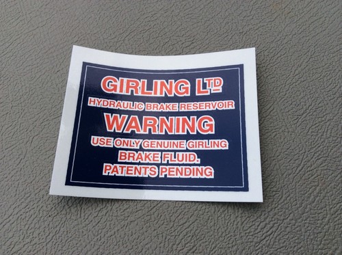 Girling reservoir label - girling,