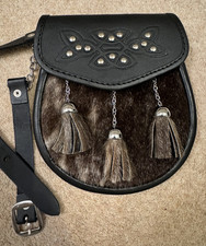 Leather/Fur Sporran with Chain Belt, made in Scotland