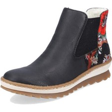 Rieker Weave Womens Black Floral Zip Up Chelsea Ankle Boots Size UK 5-6