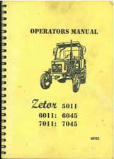 Zetor Tractor 5011 6011 6045 7011 7045 Operators Manual