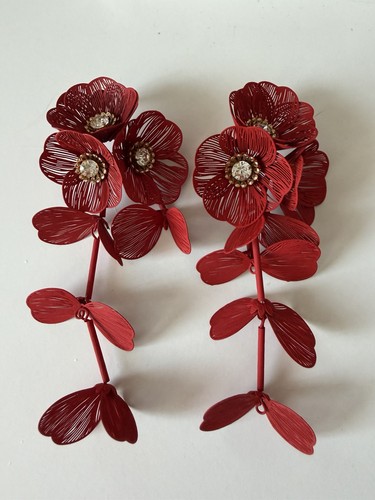 Zara red long stud flower - zara,