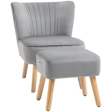 HOMCOM Velvet Accent Chair w/ Ottoman, Tub Seat, Light Grey, Refurbished