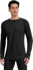Mens Thermal Tops 100% Merino Wool Base Layers Winter Skating Long Sleeve Shirts