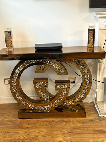 Gold mirrored glass console - glass,