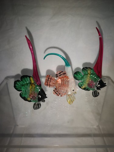Handblown art glass fish set - handblown,