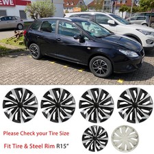 4Pcs Wheel Hubcaps Trim Covers Snap On Hub Caps Fit R15 Tire Rim For Seat Ibiza
