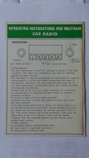 WALTHAM CAR RADIO INSTRUCTIONS