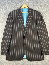 Pal Zileri Men’s Blazer 58 Brown Pinstripe Made in Italy Wool Blue Lining Smart