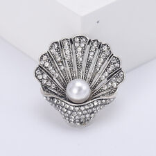 Art Deco Style Vintage Enamel Crystal Pearl Shell Brooch Badge Pin Gift