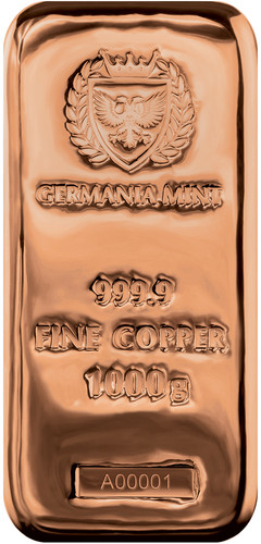1kg copper bullion bar 999 - 1kg, 999.9