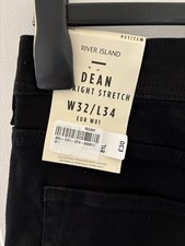 River Island Dean Woman’s Black Jean Size 32/34. Button Fly. New With Tags