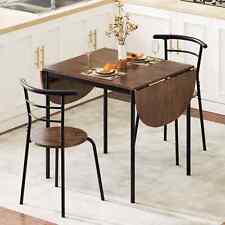 Small Drop Leaf Dining Room Set 3 Pcs Foldable Dining Table-Brown