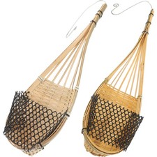  2 Pcs Handmade Bamboo Baskets Woven Hangings Planter Flower Pot Hanger