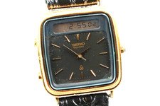 Vintage SEIKO Hybrid H357-5090 ANA-DIGI Black Men 30mm Quartz Watch From JAPAN