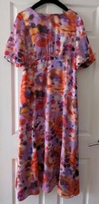 Kate Cooper Watercolour Puff Sleeve Midi Dress UK12 Wedding Guest Occasion BX1
