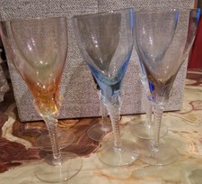 Vintage Harlequin Twisted Stem Sherry / Port / Wine Glasses - 6 multicoloured 
