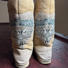 Harley Davidson Sheepskin Shearling Tall Embroidered Winter Boots HTF Size 9.5