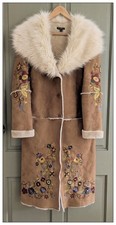 JOE BROWNS EMBROIDERED FAUX SUEDE FUR COAT 10 AFGHAN PENNY LANE HIPPY BOHO