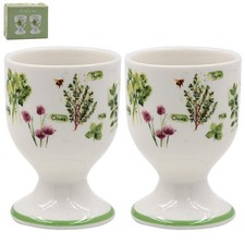 Egg Cups Set of 2 Green Herbs Garden Ceramic Breakfast Tableware Gift Boxed