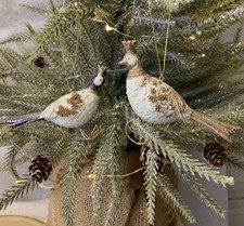 Resin Pheasant Cream Gold Blue Christmas Tree Decoration Gisela Graham Crown 