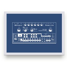 ROLAND TB-303 Synth Inspired Poster Art ~ CANVAS PRINT 32x24" Blue