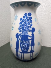 Rob Ryan Please Smell Us Large Pottery Vase Wild & Wolf, Ltd. 2010 Blue & White