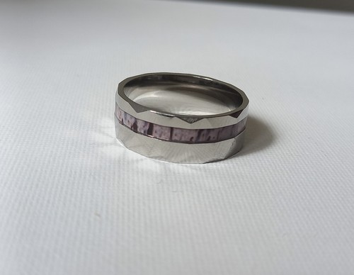 Silver tone steel faceted band - faceted,