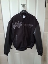 Bershka Black Varsity Jacket with Faux Leather Sleeves – Men's Streetwear